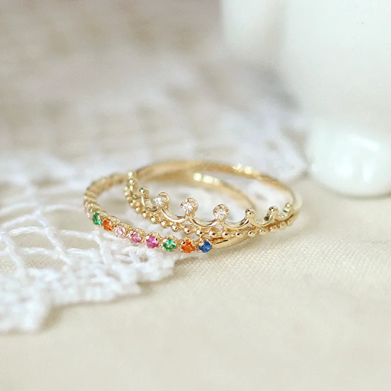 Multicolor Zircon Crown Finger Ring