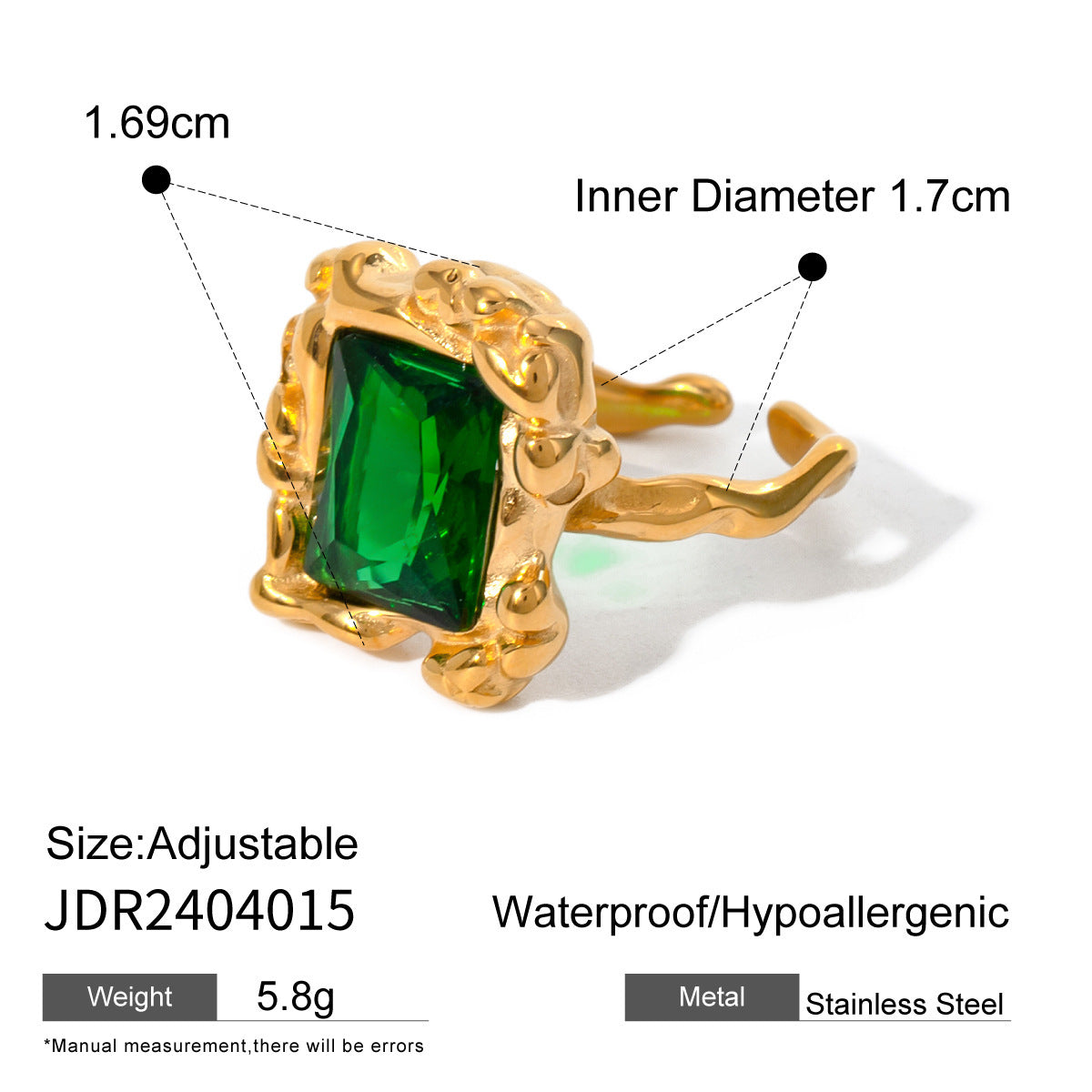 Retro Texture Green Open-end Zircon Ring