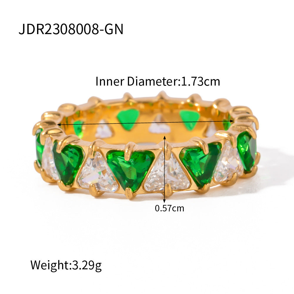 Stainless Steel Inlaid Triangle Zircon Ring