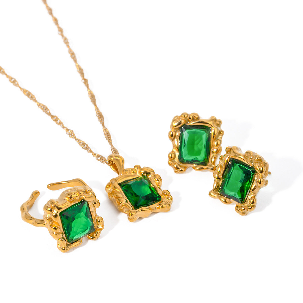 Retro Texture Green Open-end Zircon Ring