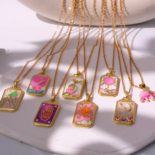 Pink Tarot Card Cute Necklace, Pink tarot card, cute accessories, cute gold plated necklace, cute gold plated pendant, minimal jewellery, everyday jewellery, zodiac sign pendant, zodiac sign jewellery, tarot pendant, gift for her, gold plated pendant, gold plated jewellery for everyday, 