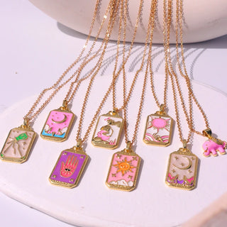 Pink Tarot Card Cute Necklace, Pink tarot card, cute accessories, cute gold plated necklace, cute gold plated pendant, minimal jewellery, everyday jewellery, zodiac sign pendant, zodiac sign jewellery, tarot pendant, gift for her, gold plated pendant, gold plated jewellery for everyday, 