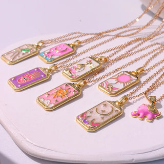 Pink Tarot Card Cute Necklace, Pink tarot card, cute accessories, cute gold plated necklace, cute gold plated pendant, minimal jewellery, everyday jewellery, zodiac sign pendant, zodiac sign jewellery, tarot pendant, gift for her, gold plated pendant, gold plated jewellery for everyday, 