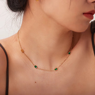 Dainty Gold Plated Green Necklace