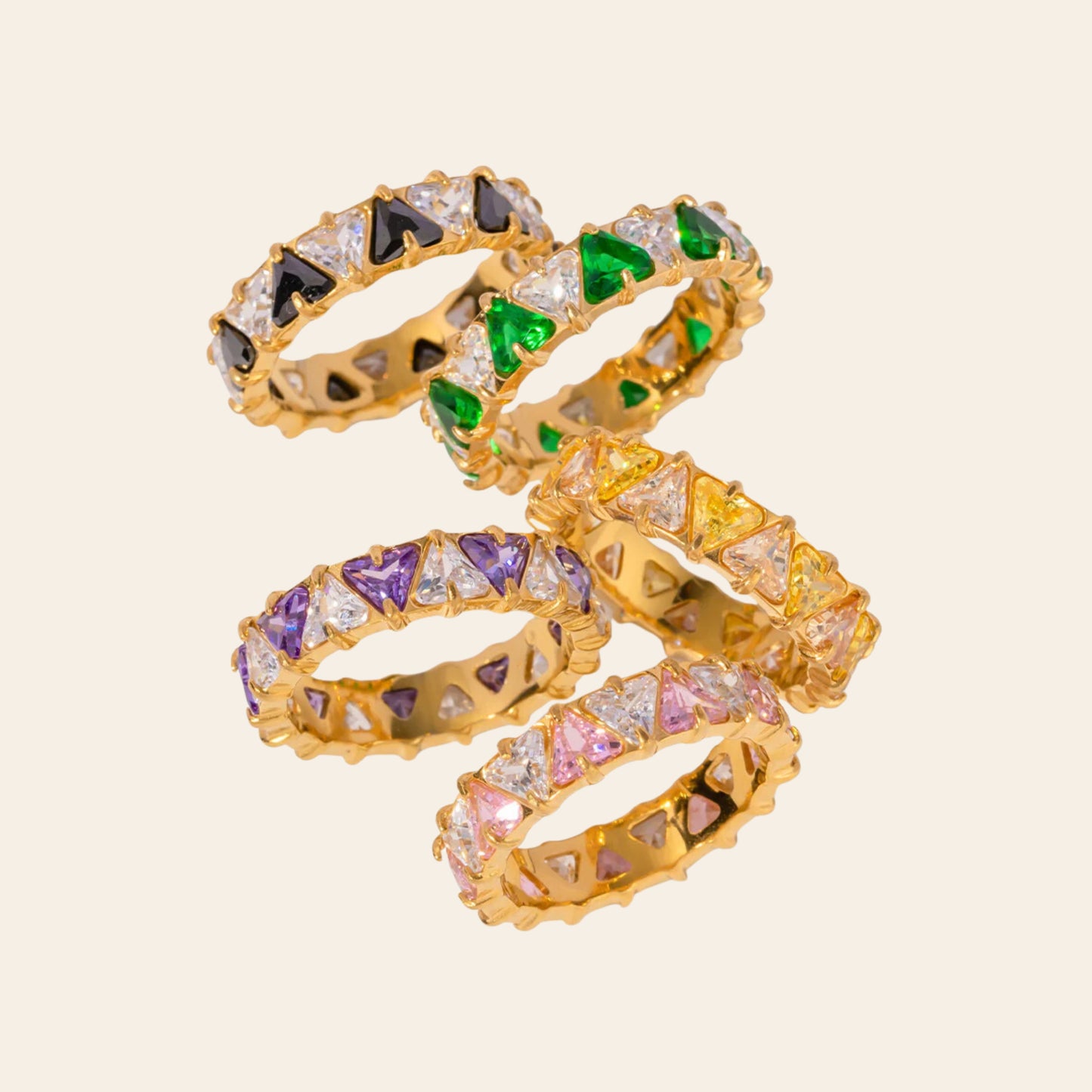 Stainless Steel Inlaid Triangle Zircon Ring