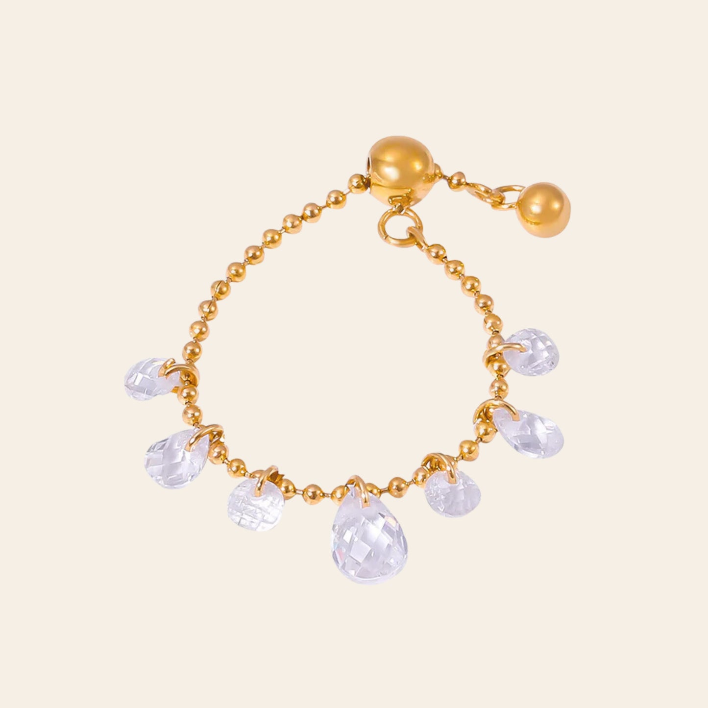 Pearl Chain Crystal Stone Ring