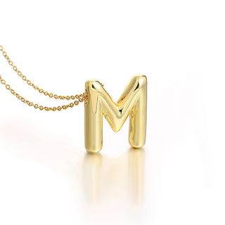 Gold Plated Copper Chunky Alphabet Balloon Bubble Initial Letter Pendant Necklace for Women Men Charm Necklaces, Initial Letter Pendant Necklace, gold necklace, gold pendant, gold pendant with initial, initial pendant, letter pendant, jewellery for gift, M letter pendant,