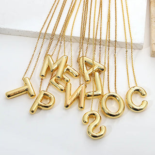 Gold Plated Copper Chunky Alphabet Balloon Bubble Initial Letter Pendant Necklace for Women Men Charm Necklaces, Initial Letter Pendant Necklace, gold necklace, gold pendant, gold pendant with initial, initial pendant, letter pendant, jewellery for gift