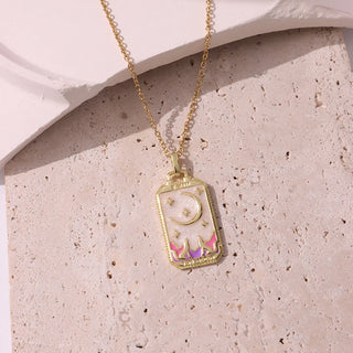 Pink Tarot Card Cute Necklace, Pink tarot card, cute accessories, cute gold plated necklace, cute gold plated pendant, minimal jewellery, everyday jewellery, zodiac sign pendant, zodiac sign jewellery, tarot pendant, gift for her, gold plated pendant, gold plated jewellery for everyday, 