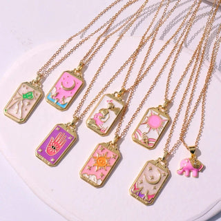 Pink Tarot Card Cute Necklace, Pink tarot card, cute accessories, cute gold plated necklace, cute gold plated pendant, minimal jewellery, everyday jewellery, zodiac sign pendant, zodiac sign jewellery, tarot pendant, gift for her, gold plated pendant, gold plated jewellery for everyday, 