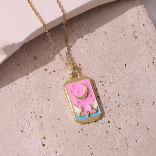 Pink Tarot Card Cute Necklace, Pink tarot card, cute accessories, cute gold plated necklace, cute gold plated pendant, minimal jewellery, everyday jewellery, zodiac sign pendant, zodiac sign jewellery, tarot pendant, gift for her, gold plated pendant, gold plated jewellery for everyday, 