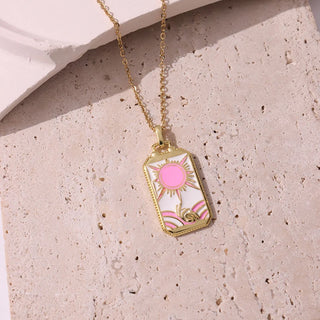 Pink Tarot Card Cute Necklace, Pink tarot card, cute accessories, cute gold plated necklace, cute gold plated pendant, minimal jewellery, everyday jewellery, zodiac sign pendant, zodiac sign jewellery, tarot pendant, gift for her, gold plated pendant, gold plated jewellery for everyday, 