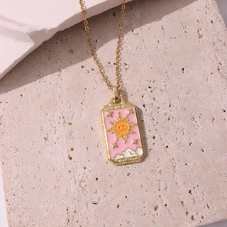 Pink Tarot Card Cute Necklace, Pink tarot card, cute accessories, cute gold plated necklace, cute gold plated pendant, minimal jewellery, everyday jewellery, zodiac sign pendant, zodiac sign jewellery, tarot pendant, gift for her, gold plated pendant, gold plated jewellery for everyday, 