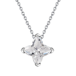 Silver Inlay Cruciate Flower Star Cut Diamond Necklace