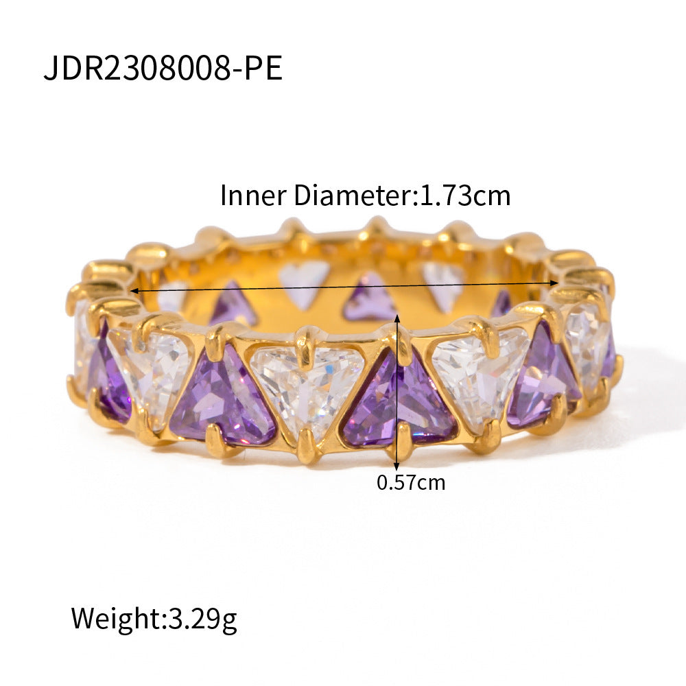 Stainless Steel Inlaid Triangle Zircon Ring
