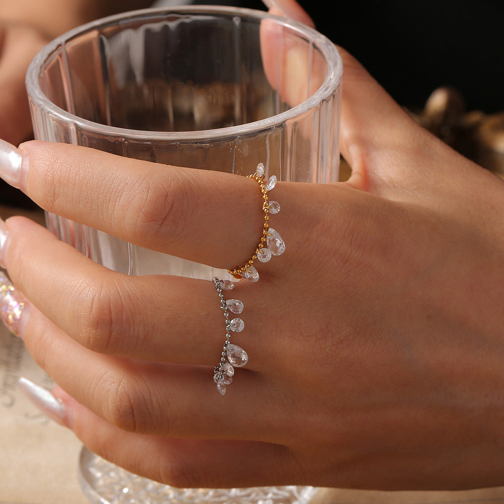 Pearl Chain Crystal Stone Ring
