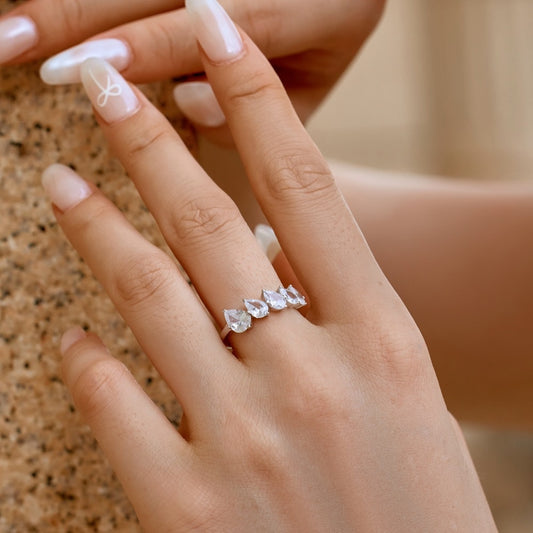 Sterling Silver White Gold Color Water Drop Ring