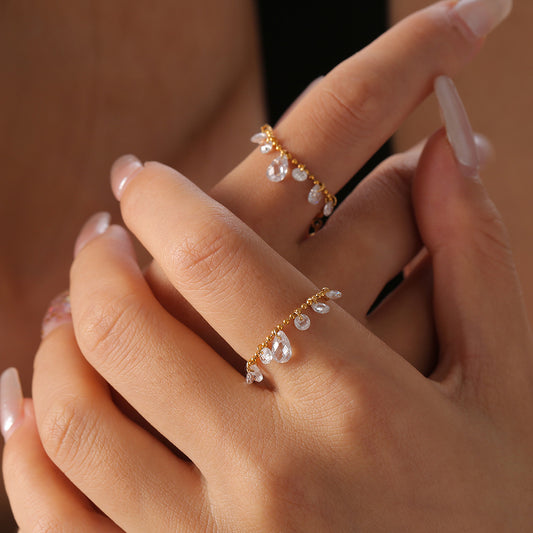 Pearl Chain Crystal Stone Ring